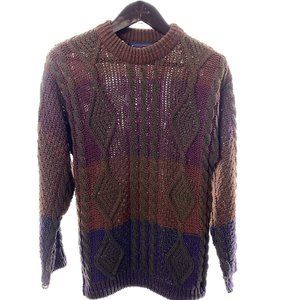 Ralph Lauren Chaps Sweater M Brown Fisherman Sweater Vintage Made in USA